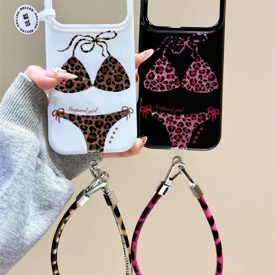 个性辣妹风豹纹比基尼适用于苹果16/17promax/iPhone15pro手机壳女款14全包防摔13保护套