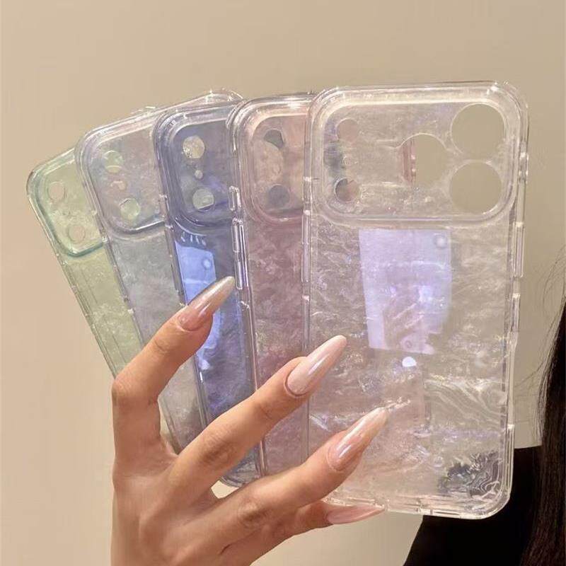 秒变大视窗仙女贝壳纹适用于iphone17手机壳16proMAX简约透明苹果15pro冰裂纹14保护套13个性网红12防摔潮女