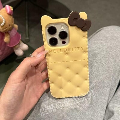 卡通立体饼干蝴蝶结适用iphone16promax手机壳苹果15硅胶14全包13软壳13promax女14promax网红15promax新16潮