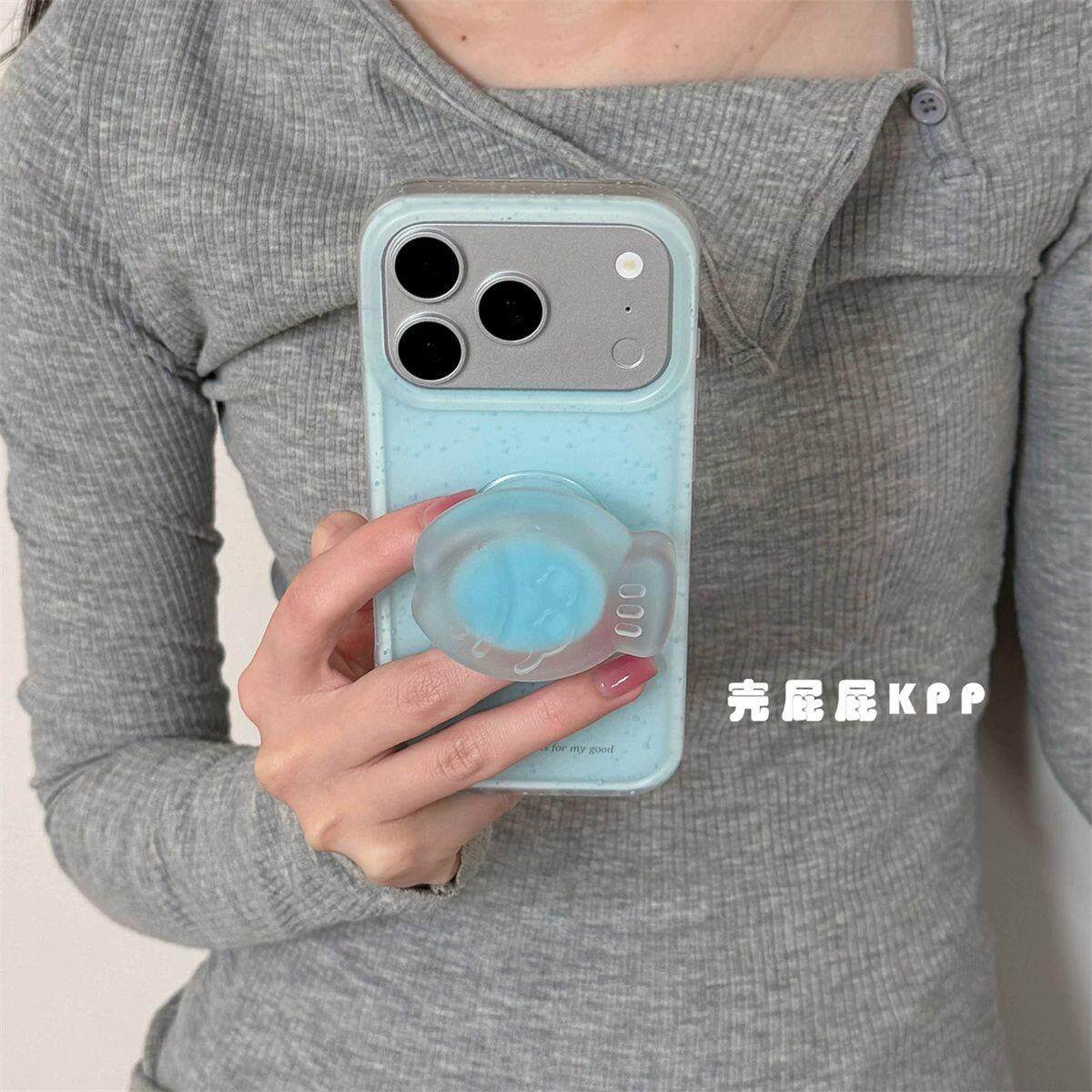 简约泼墨可爱小鱼支架ins15适用17pro苹果17ProMax手机壳iPhone16全包17新款16Promax保护套15pro软