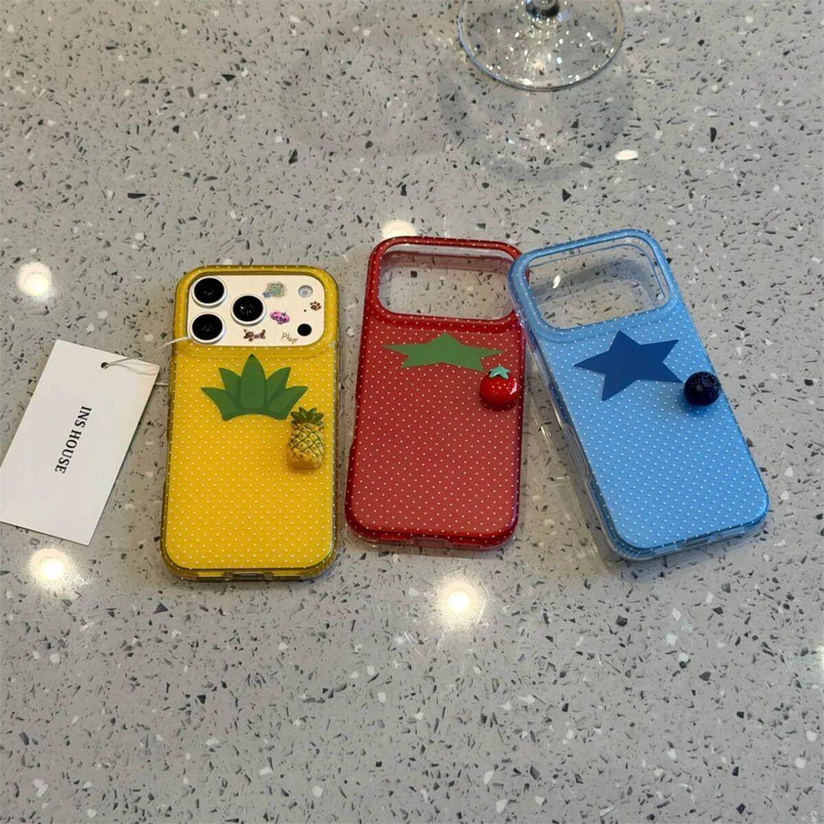 ins古早波点番茄蓝莓菠萝适用iphone17promax新款苹果16手机壳15可爱卡通小清新14防摔保护套