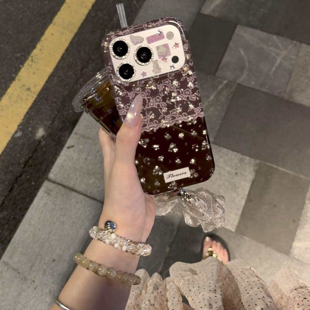小众碎花拼接蕾丝IMD双层适用苹果18promax手机壳iphone17新款15pro女款16pm全包保护壳