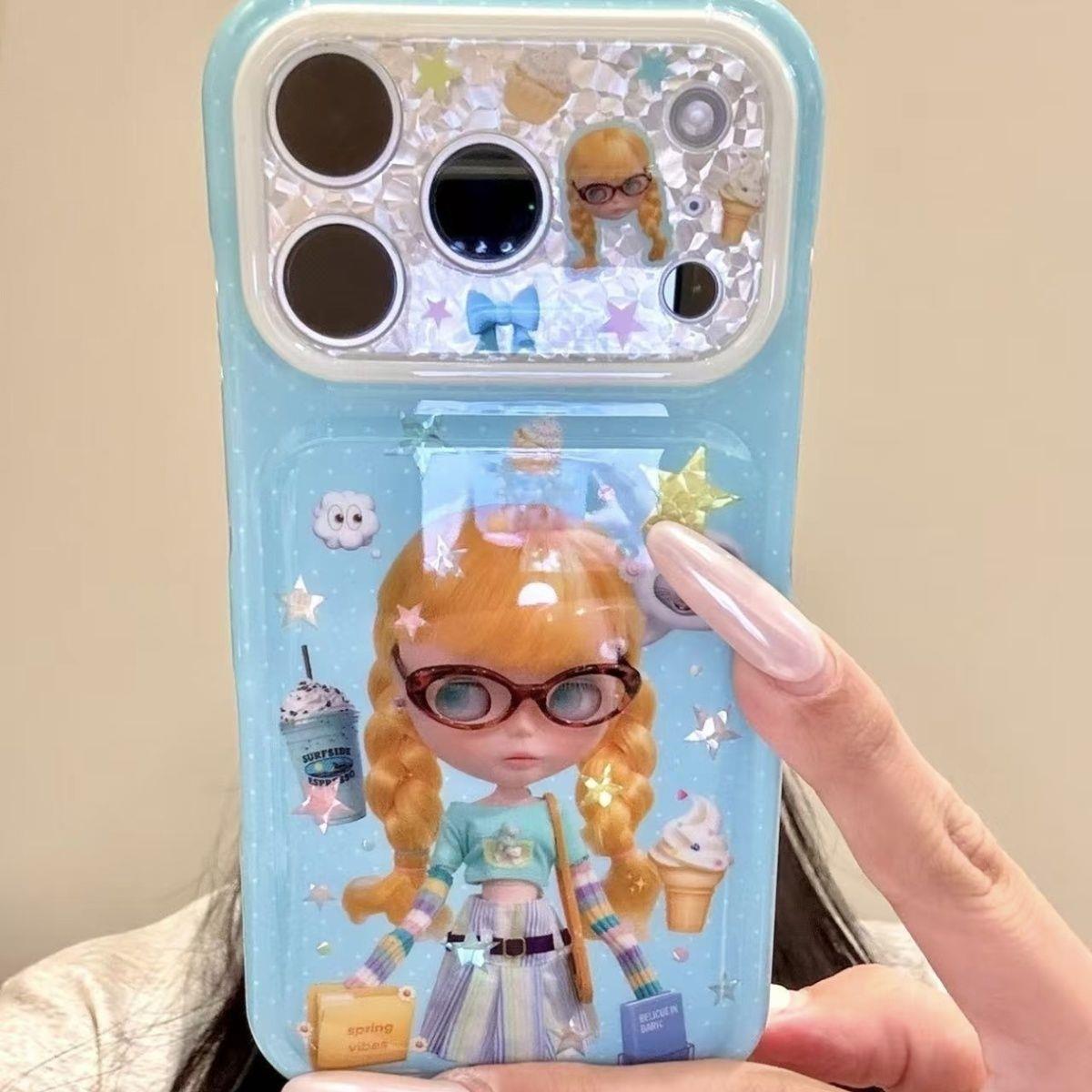 个性ins卡通蓝底黄发芭比女孩适用iPhone17promax手机壳苹果16promax女款15promax新款16pro手机套防摔软边