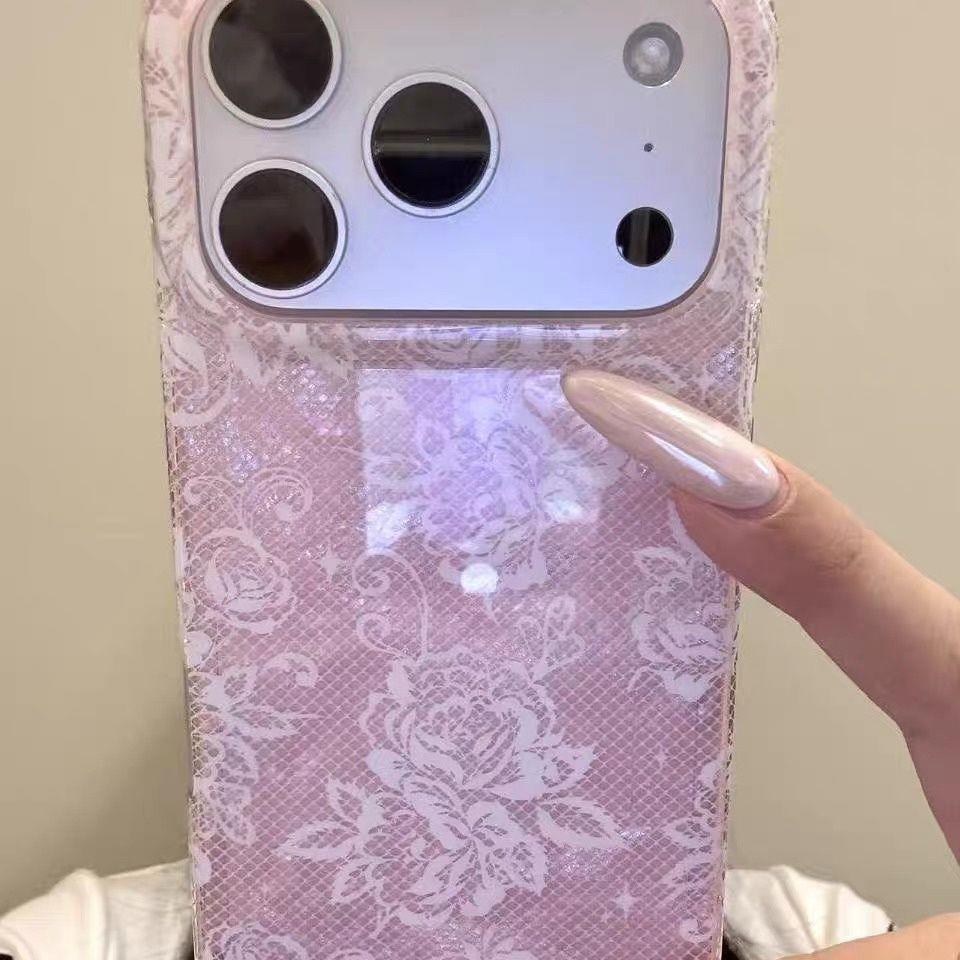 氛围感白蕾丝玫瑰花适用iPhone18promax手机壳独特少女心苹果18Pro新款15全包16pm防摔17女款17Pro小众巨好看