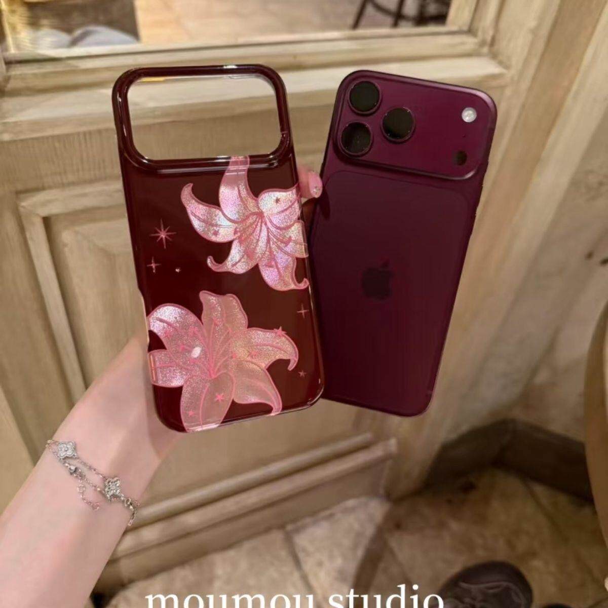 小众唯美ins百合花IMD双层适用苹果18promax手机壳iphone17新款15pro女款16pm全包保护壳