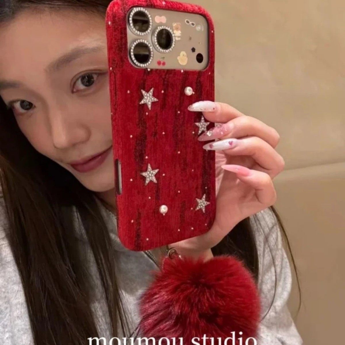 新款小众奢华星星珍珠丝绒适用苹果17手机壳iPhone16promax保护套15pro防摔14高级感13新款12promax女款ins风