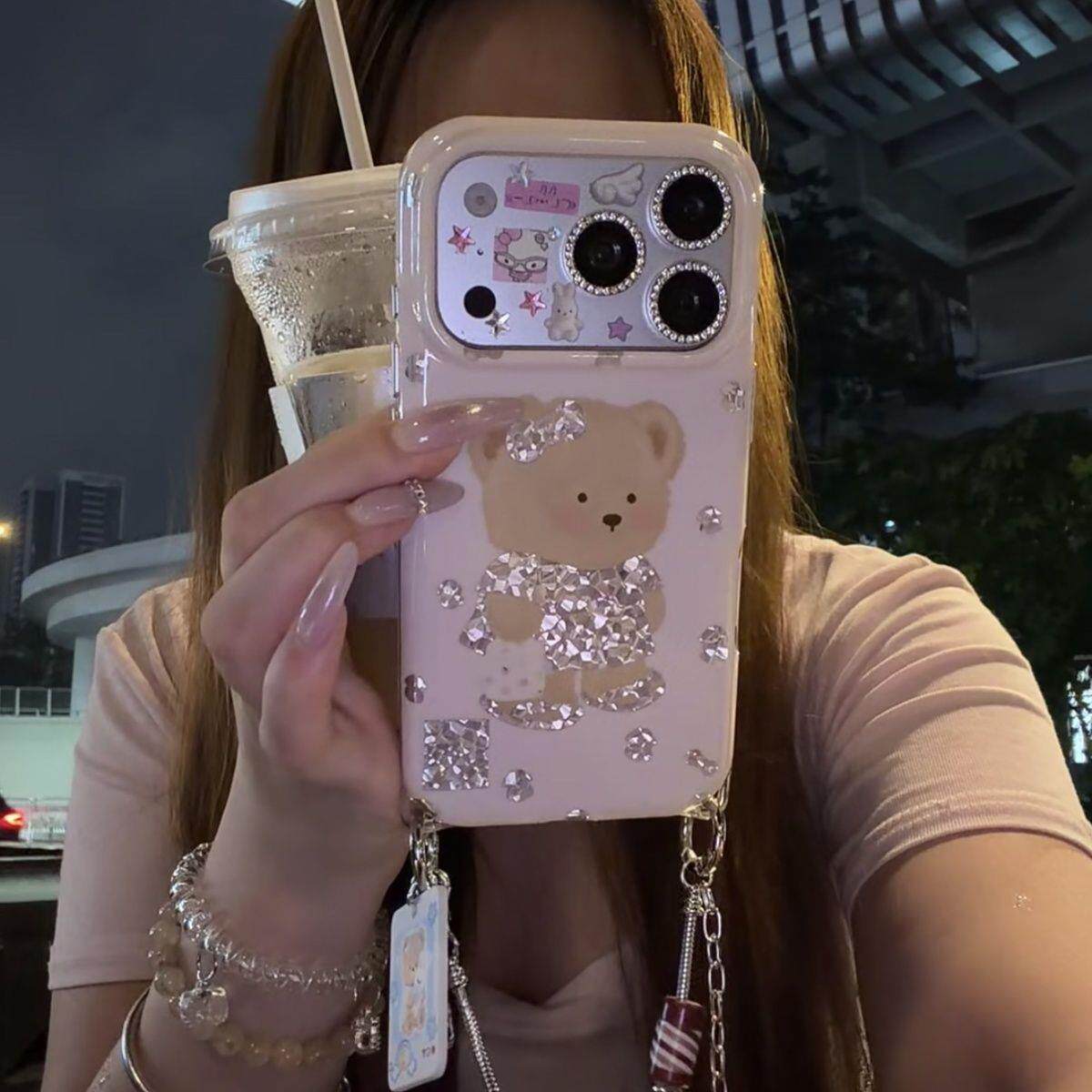 日韩ins可爱钻衣twoi小熊适用苹果18promax手机壳iphone17pro新款16pro防摔保护套15小众少女心17双层