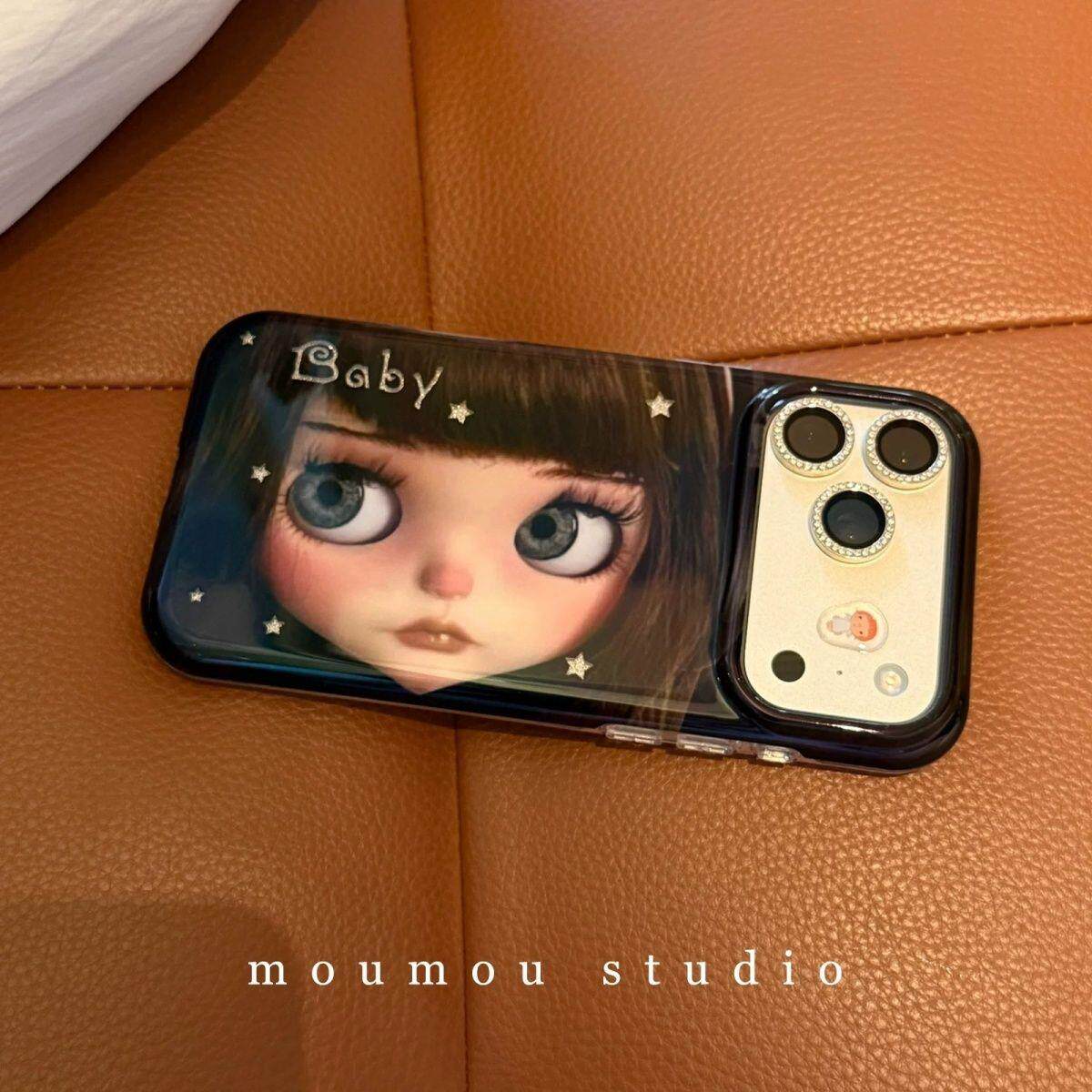 卡通黑发芭比娃娃适用苹果17promax/iphone17pro韩式ins风氛围感16/15小众创意高级感17全包型防摔新品手机壳