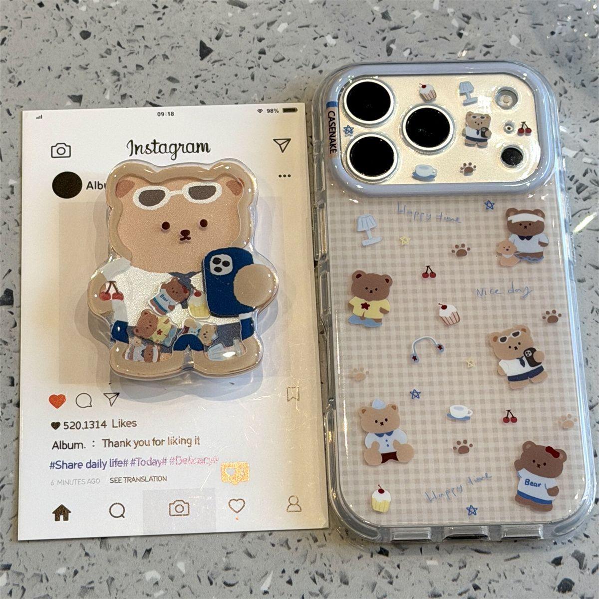 趣味可爱格纹爪印蛋糕台灯小熊适用17pro苹果18ProMax手机壳iPhone16全包14新款16Promax保护套15Pro女