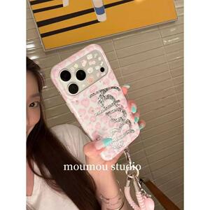 韩系粉色豹纹银闪baby字母适用苹果17promax手机壳iphone16pro新款15女17pro带挂绳15pro全包防摔手机套