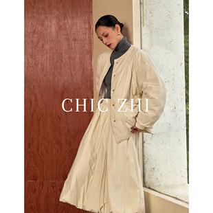 冬季 CHIC 外套套装 鹅绒羽绒服女短款 设计感抽绳花苞裙两件套 ZHI