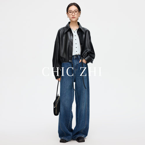 CHICZHI小个子黑色皮衣外套