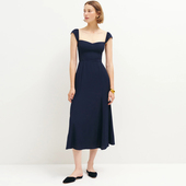 连衣裙吊带裙修身 reformation法式 复古方口半袖 气质高端通勤长裙