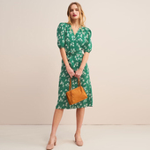 rouje法式 小众雪纺碎花裹身泡泡袖 连衣裙子女气质显瘦浪漫茶歇裙