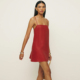 Reformation小众设计感红色亚麻简约吊带连衣裙女法式 度假短裙夏