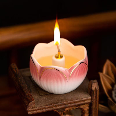 莲花酥油灯陶瓷灯架寺庙油灯玻璃灯罩防风供灯配件佛具家用长明灯