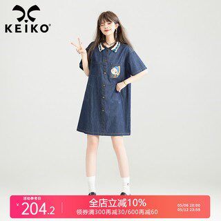 文艺风轻薄牛仔短袖连衣裙25夏季少年感织花polo领A字裙子