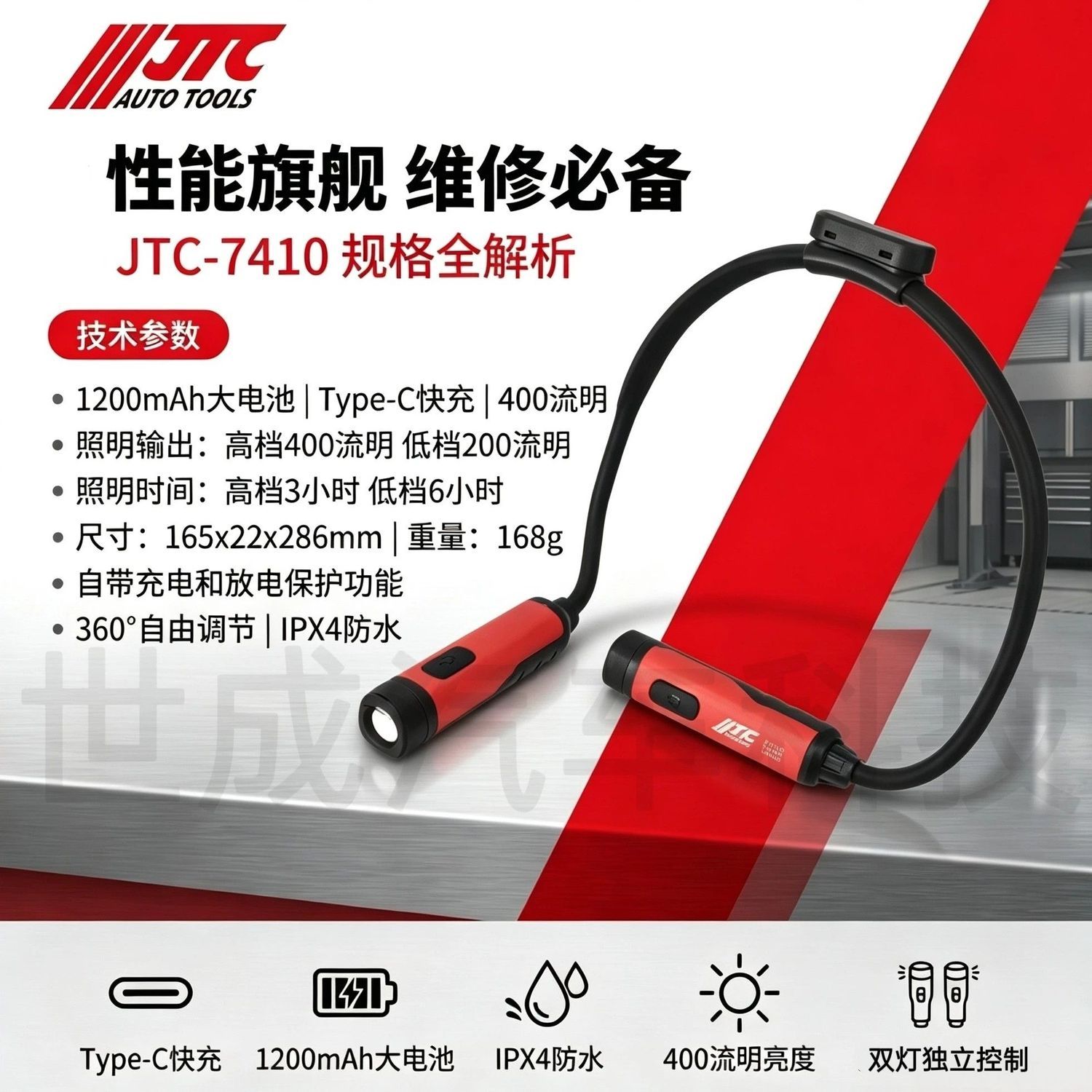 可弯曲附磁可固定充电式颈灯JTC图片