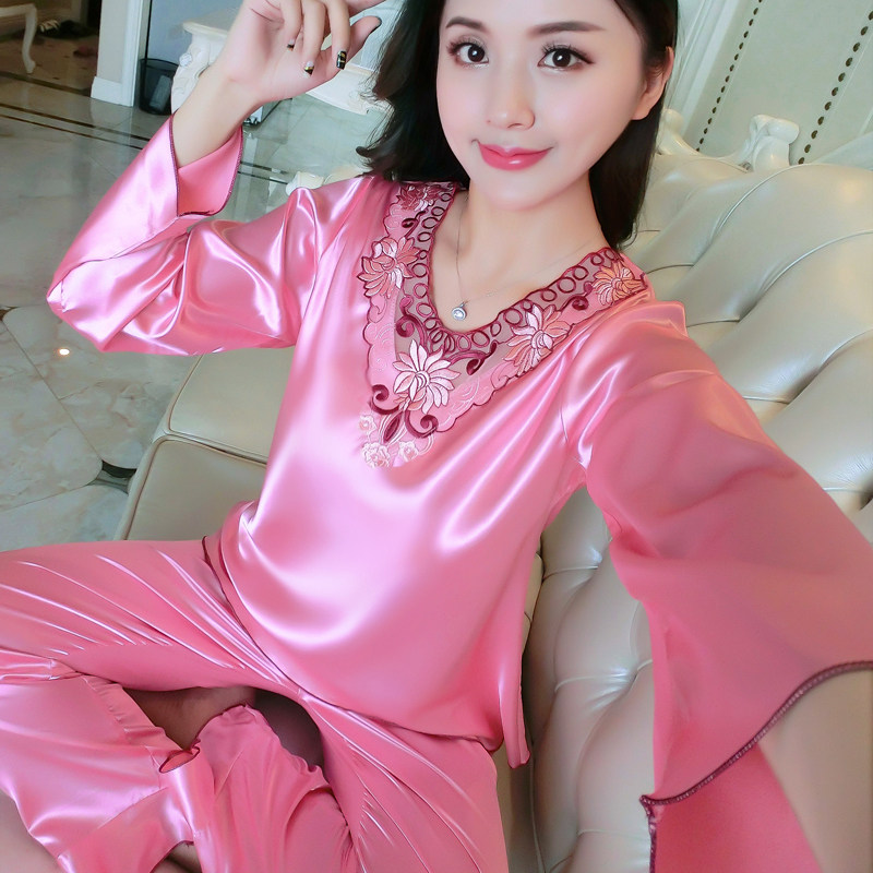 40岁女人 春秋季长袖睡衣女冰丝真丝绸T恤套装唾衣性感 夏天妈妈|msdalam kategori Butik wanita / wanita, baju-T - dari Buy2taobao.com untuk memberikan perkhidmatan ejen Taobao profesional membeli