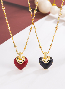 珐琅爱心桃形滴釉红色项链18k金锁骨吊坠耳饰轻奢小众礼物学生女