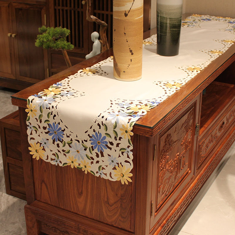 外贸原单欧式田园刺绣桌旗餐桌布鞋柜电视柜五斗柜防尘盖巾简约,居家布艺,桌旗,淘宝优惠券,粉丝福利购,淘宝优惠卷
