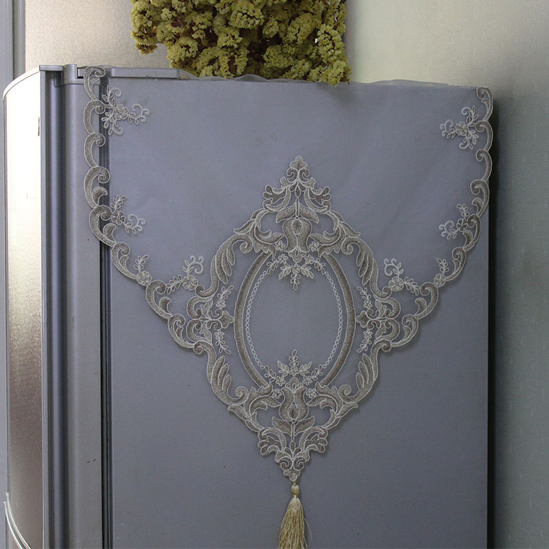 蕾丝帘轻奢网纱客厅冰箱盖布单双开门防尘罩桌布简约现代新中式泡