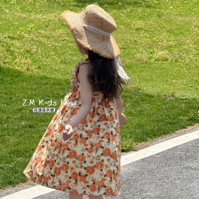 【花漾】2025夏季女宝碎花棉布裙吊带裙背心裙沙滩裙儿童连衣裙