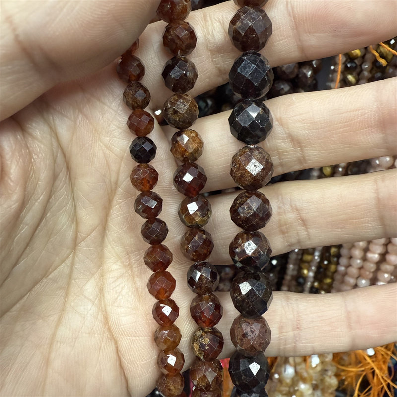 6-8-10mm天然橙色石榴石刻面硬切圆珠串珠散珠 diy手作工饰品配件图片