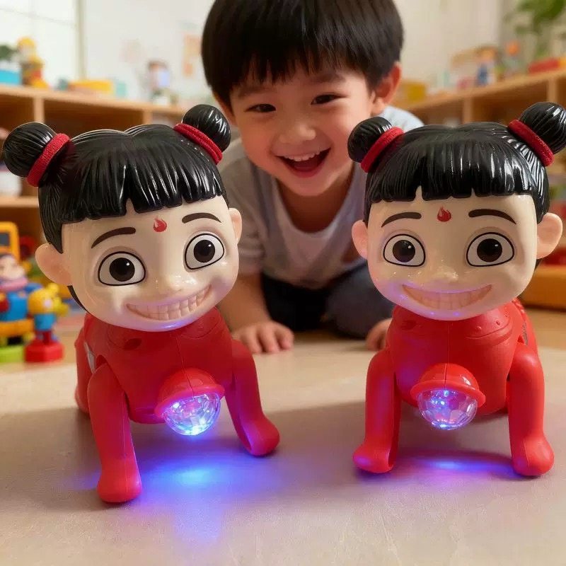 电动哪吒爬行玩具炫彩发光音乐魔童搞怪抽象抖音网红玩具儿童礼物