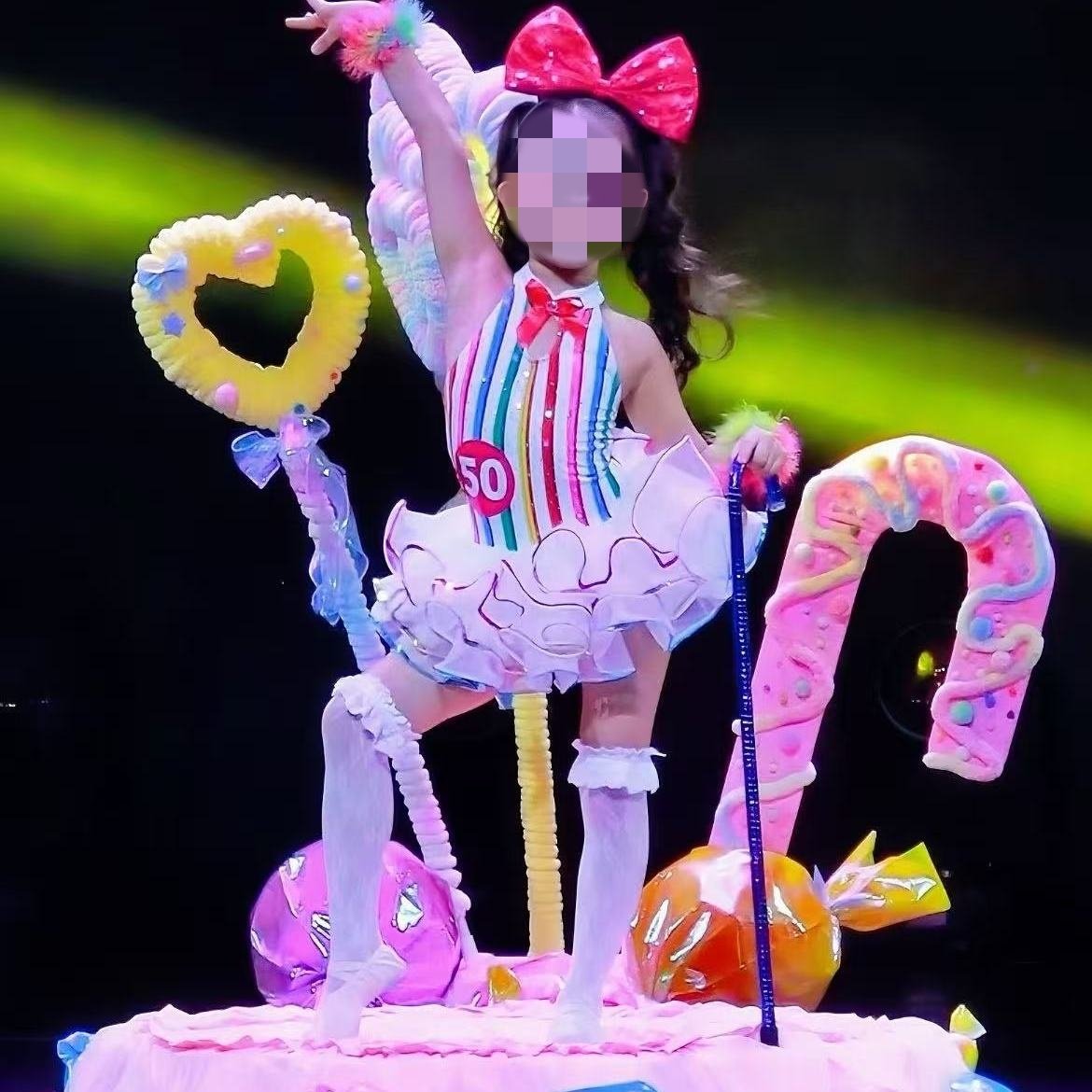 七彩条纹芭蕾蓬蓬裙舞蛋糕裙六一儿童节演出服女童幼儿园表演服装