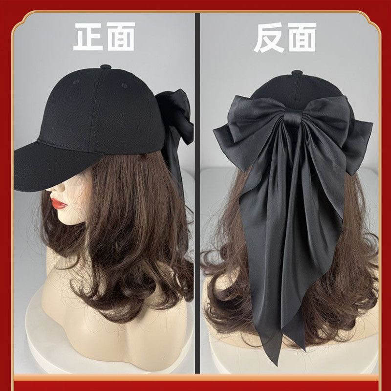 新款帽子假发一体短卷发轻薄褶皱帽子女真丝透气逛街出游鸭舌帽