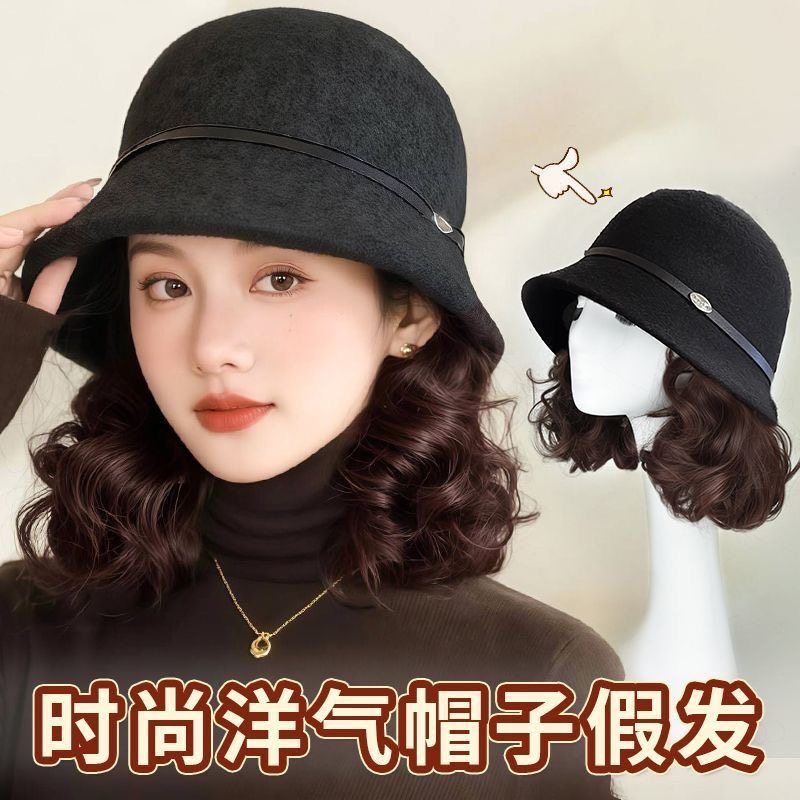 妈妈帽子假发一体洋气梨花卷渔夫帽子秋冬加厚复古优雅羊毛小礼帽,美发护发/假发,日常整顶假发,淘宝优惠券,粉丝福利购,淘宝优惠卷