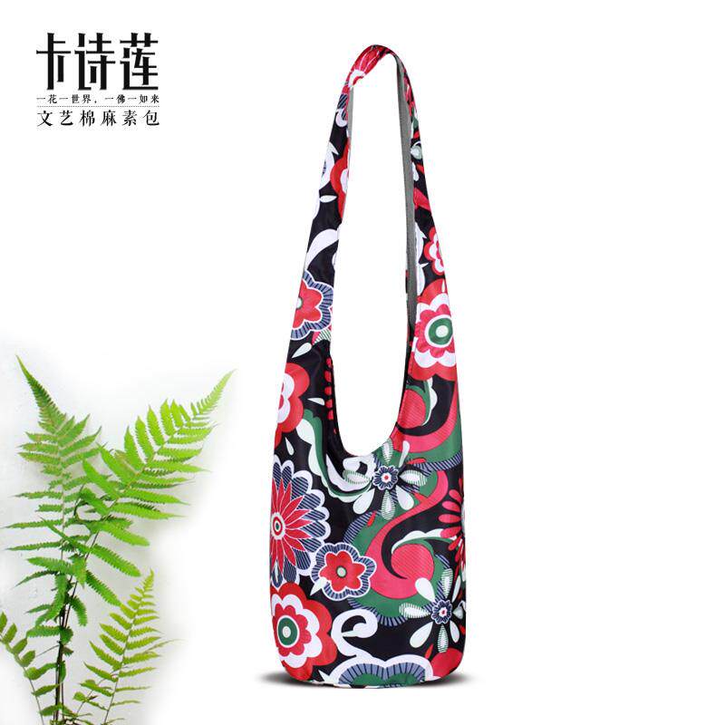 新款外贸民族风帆布包女文艺森女小清新布艺单肩斜挎包棉麻水桶包
