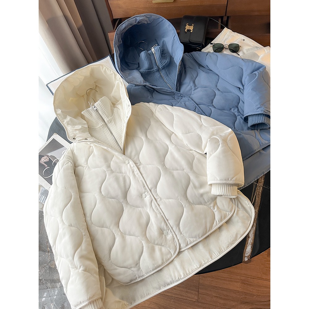 北欧小众~   G1500＋  休闲版型绗缝宽松连帽夹克外套女棉服