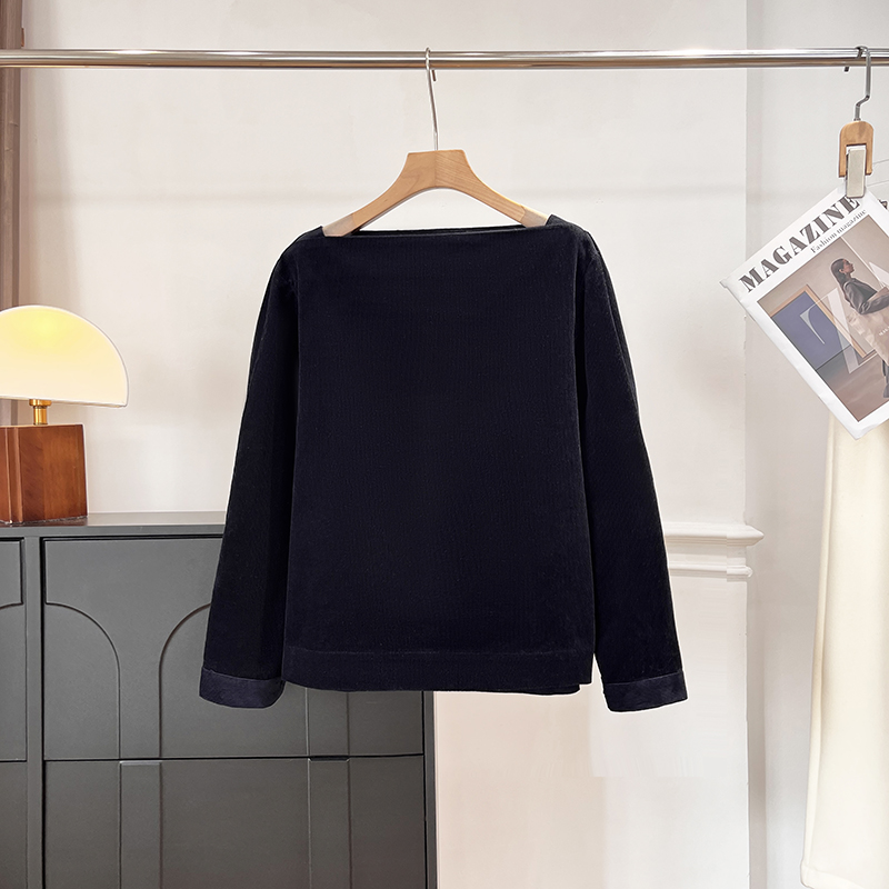 北欧小众~ G790＋  标准版型船领灯芯绒长袖上衣女