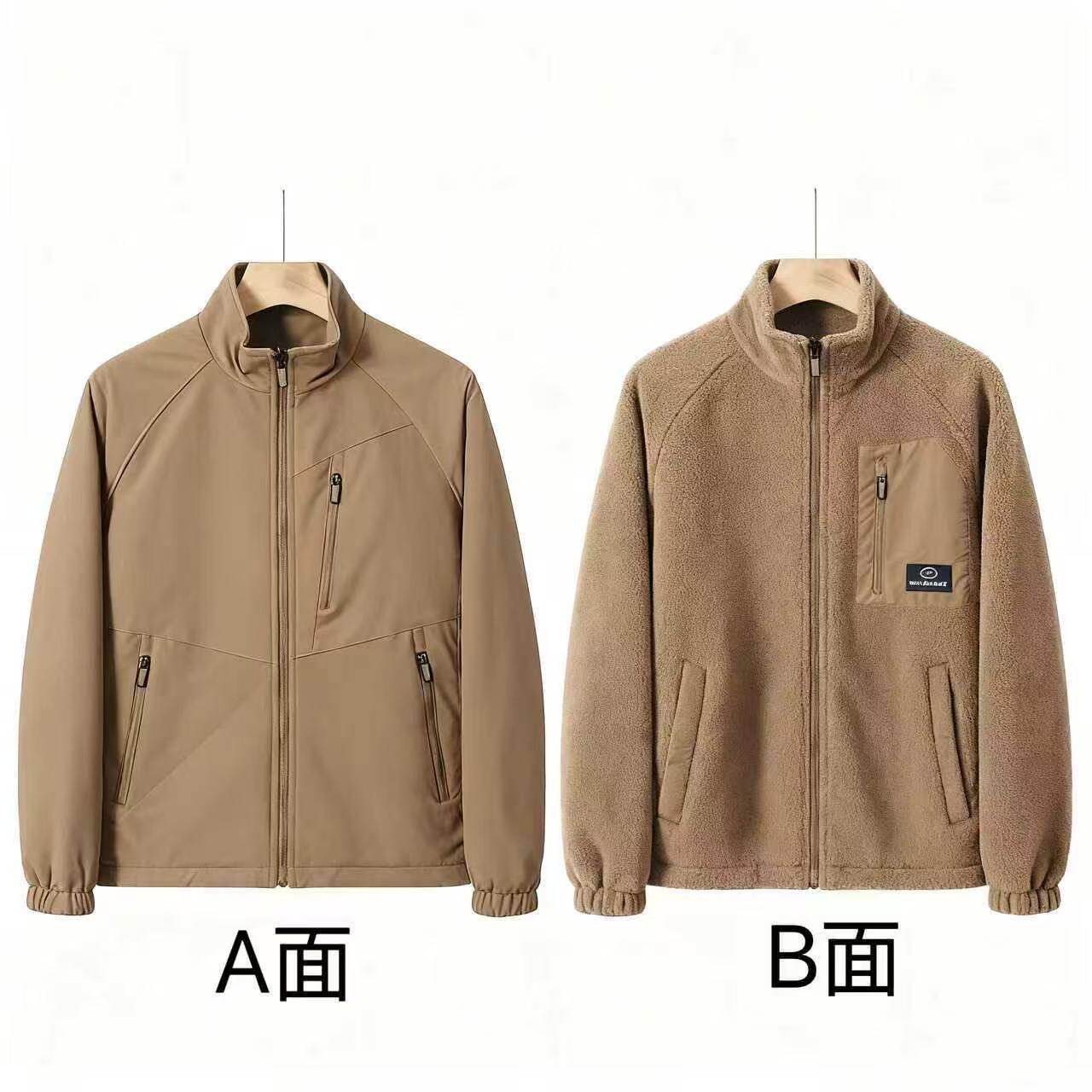 户外双面穿立领软壳夹克男防风保暖摇粒绒拉链外套