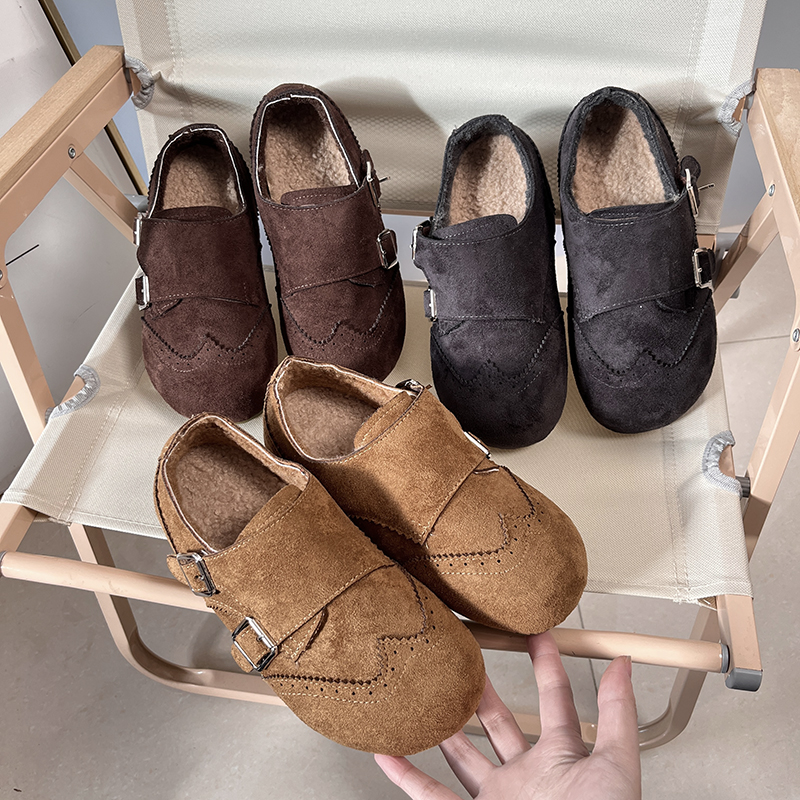 秋冬加绒保暖搭扣乐福鞋女轻便舒适内增高棉鞋