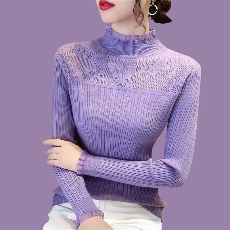 织萝锦服装洋气时尚蕾丝半高领针织衫韩版修身型长袖女士冬季刺绣,女装/女士精品,大码内搭,淘宝优惠券,粉丝福利购,淘宝优惠卷