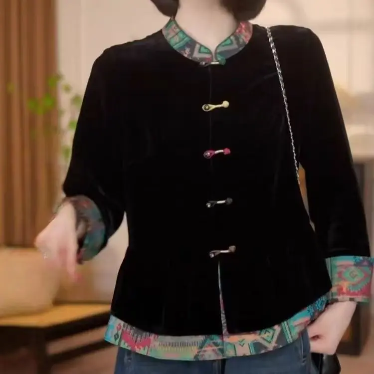塔拉Wr秋季短外套国风丝绒外套女