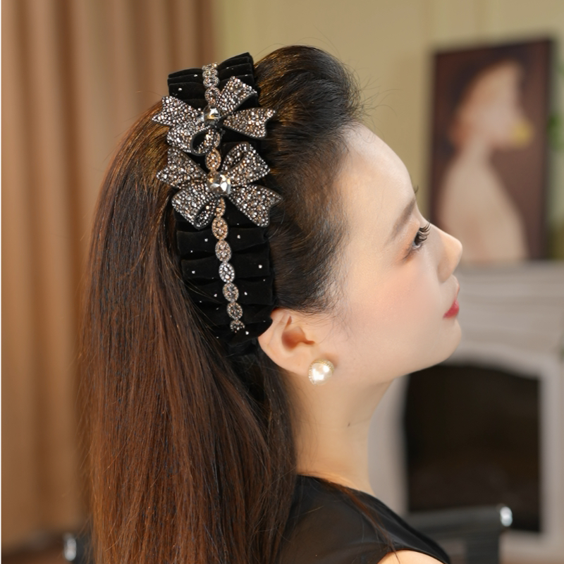 秋冬新款增高颅顶遮白发遮盖碎发手工点钻带齿防滑时尚百搭发箍