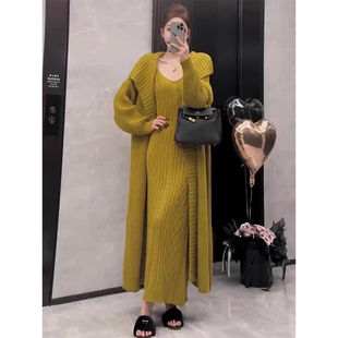 连衣裙高级感显瘦毛衣开衫 开衫 慵懒风针织两件套中长款 秋冬女装