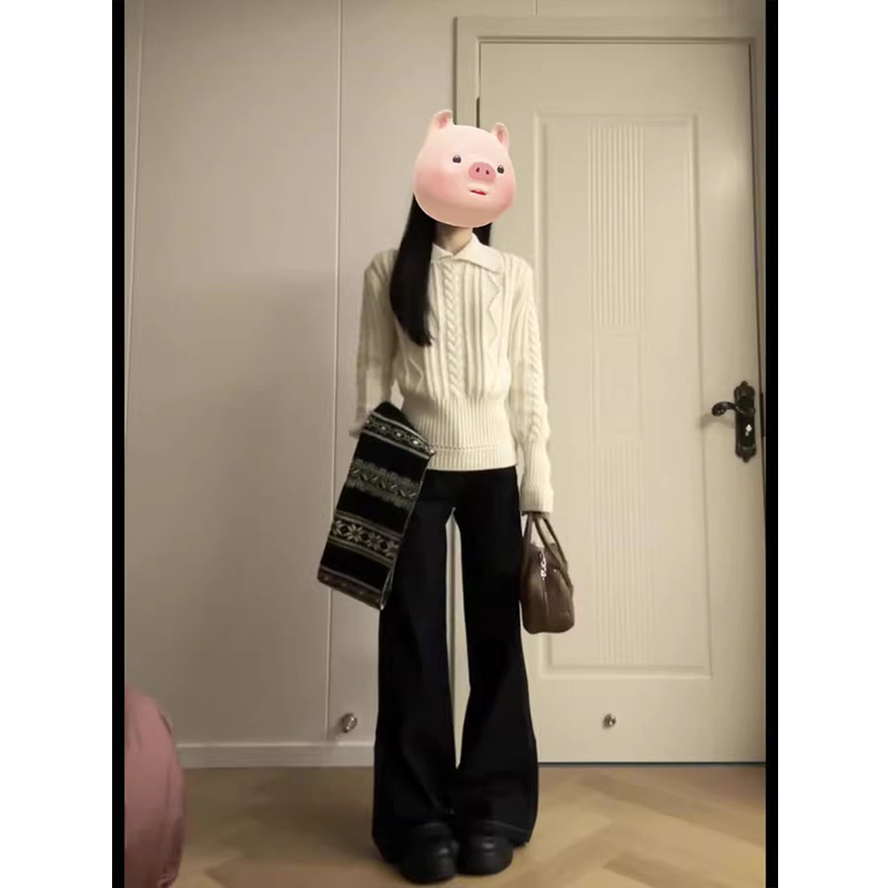 米白色翻领粗针麻花羊绒毛衣女秋冬冬季软糯奶fufu内搭针织衫上衣