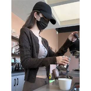 韩系圆领针织开衫女初秋新款修身百搭毛衣外套温柔慵懒风针织上衣