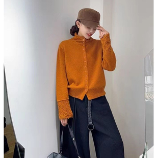 正品韩版气质单排扣羊驼绒毛衣外套女25冬季宽松显瘦针织开衫