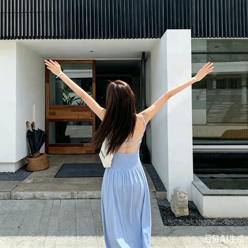 法式赫本度假风大摆长裙2024夏季