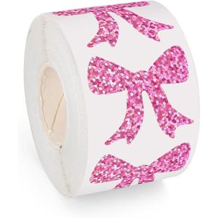 500贴/卷3厘米粉色镭射胡蝶结贴纸不干胶装饰异形贴