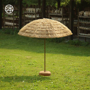 仿真稻草伞户外遮阳伞茅草伞太阳伞折叠沙滩伞庭院防晒伞别墅景区