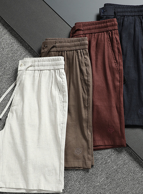 夏季新款意大利LP风格男装字母老钱风商务简约男士亚麻休闲短裤