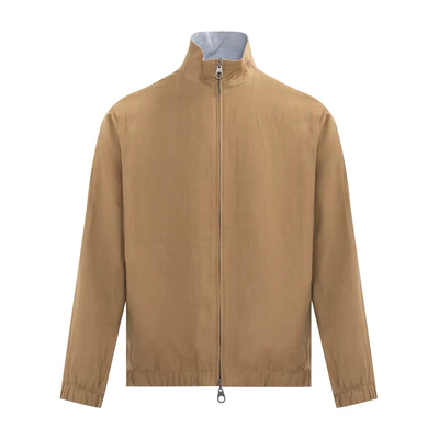 LP老钱风高档春秋立领法国雨露进口亚麻面料男士双面夹克外套上衣