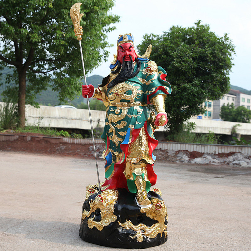 善吉树脂玻璃钢寺庙九龙关公神像